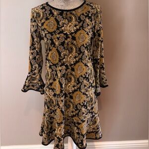 Michael Kors Black and Gold Paisley Mini Dress